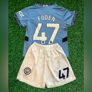 Phil Foden 47 Manchester City 47 Kids Blue Soccer Jersey Set Toddler Youth Sizes